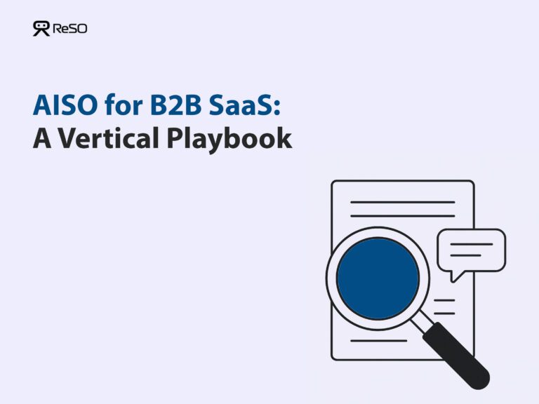 AISO for B2B SaaS vertical playbook with a search and content analysis illustration